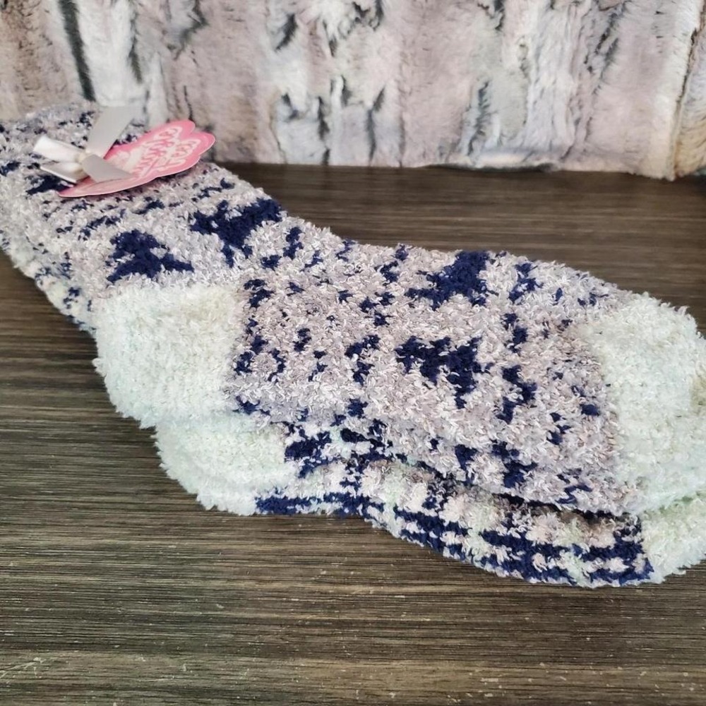 Snuggle Feet Womens Gray & Blue - 2 Pair - Soft Cozy & Warm Fuzzy Socks Size 5-9